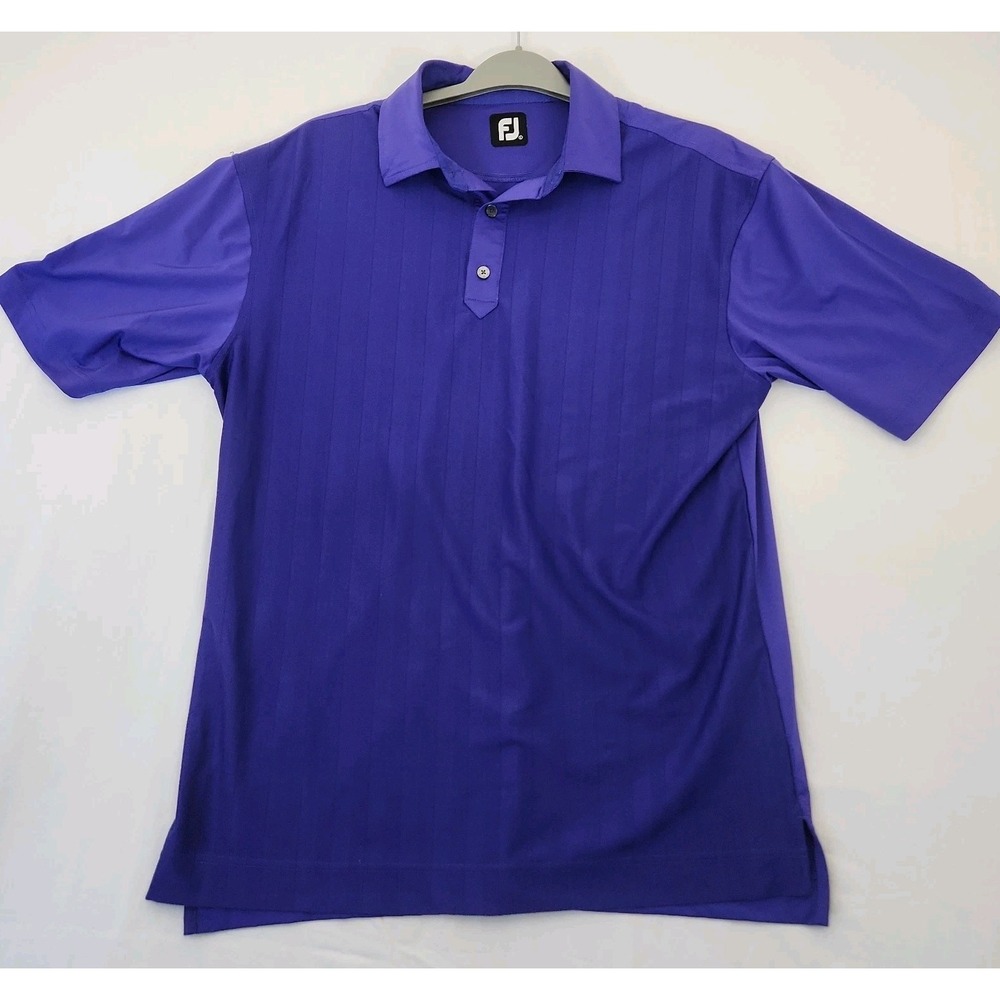 FootJoy‎ Golf Polo Shirt Large Purple Striped Performance Short Sleeve Mens